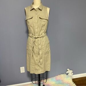 Tahari Beige Dress safari style belted